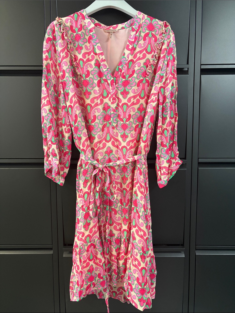 ESQUALO Pink and Green Patterned Wrap Dress